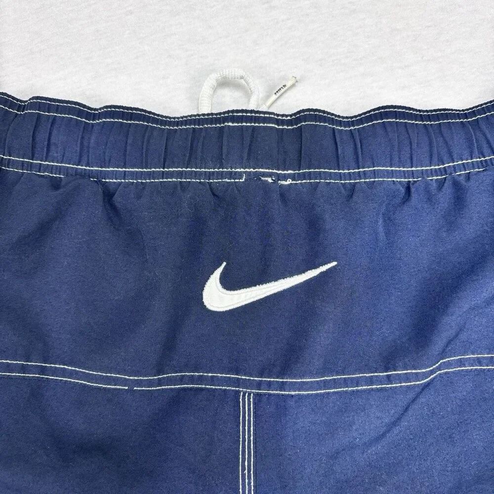 Nike Swim Trunks XL Navy Blue Board Shorts White Swoosh Mesh Lined